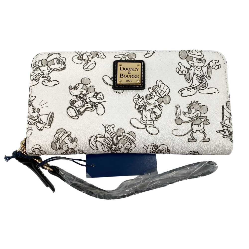 Dooney & Bourke White Black Disney Mickey Mouse Sketches Zip-Around Wallet - Picture 1 of 6